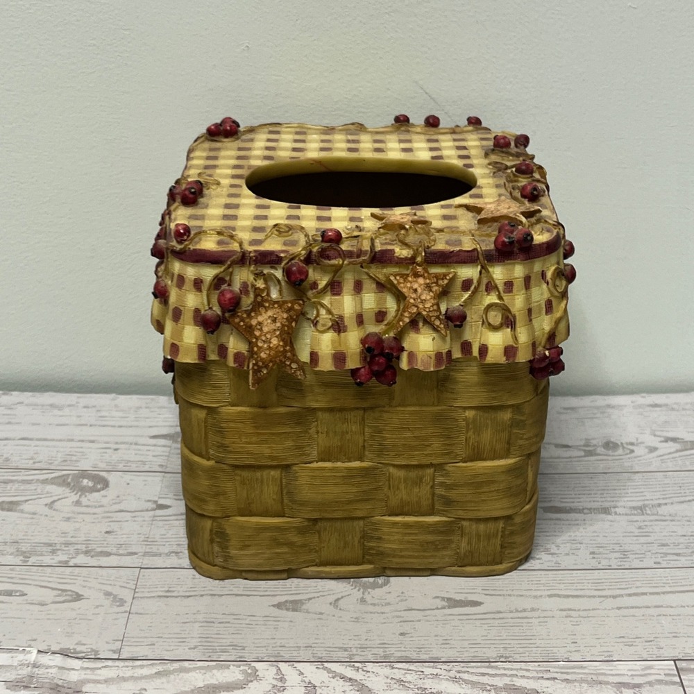 Linda Spivey Penny Lane Hearts and Stars Tissue Box Cover Hand Painted Rustic - Picture 3 of 7